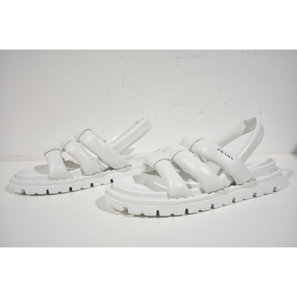 Prada Blow White Padded Leather Logo Strappy Slingback Sport Sandal Flat 41 - Picture 8 of 10